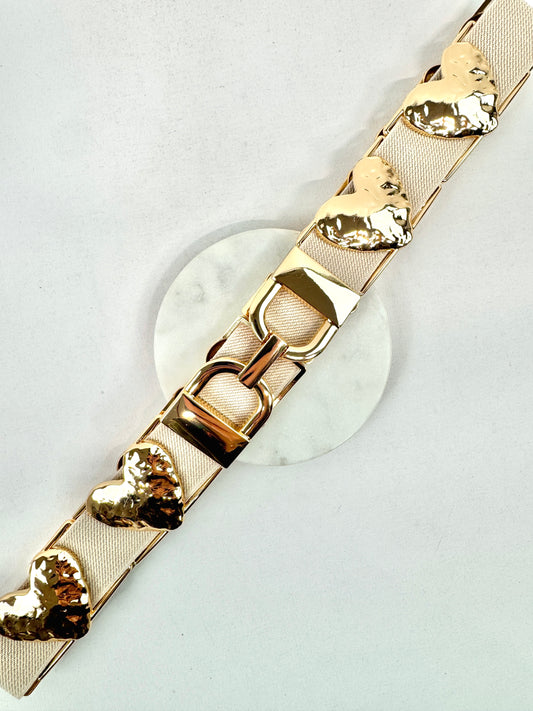 CEINTURE ÉLASTIQUE BIJOU MAILLONS COEURS MARTELÉS DORÉS 910275