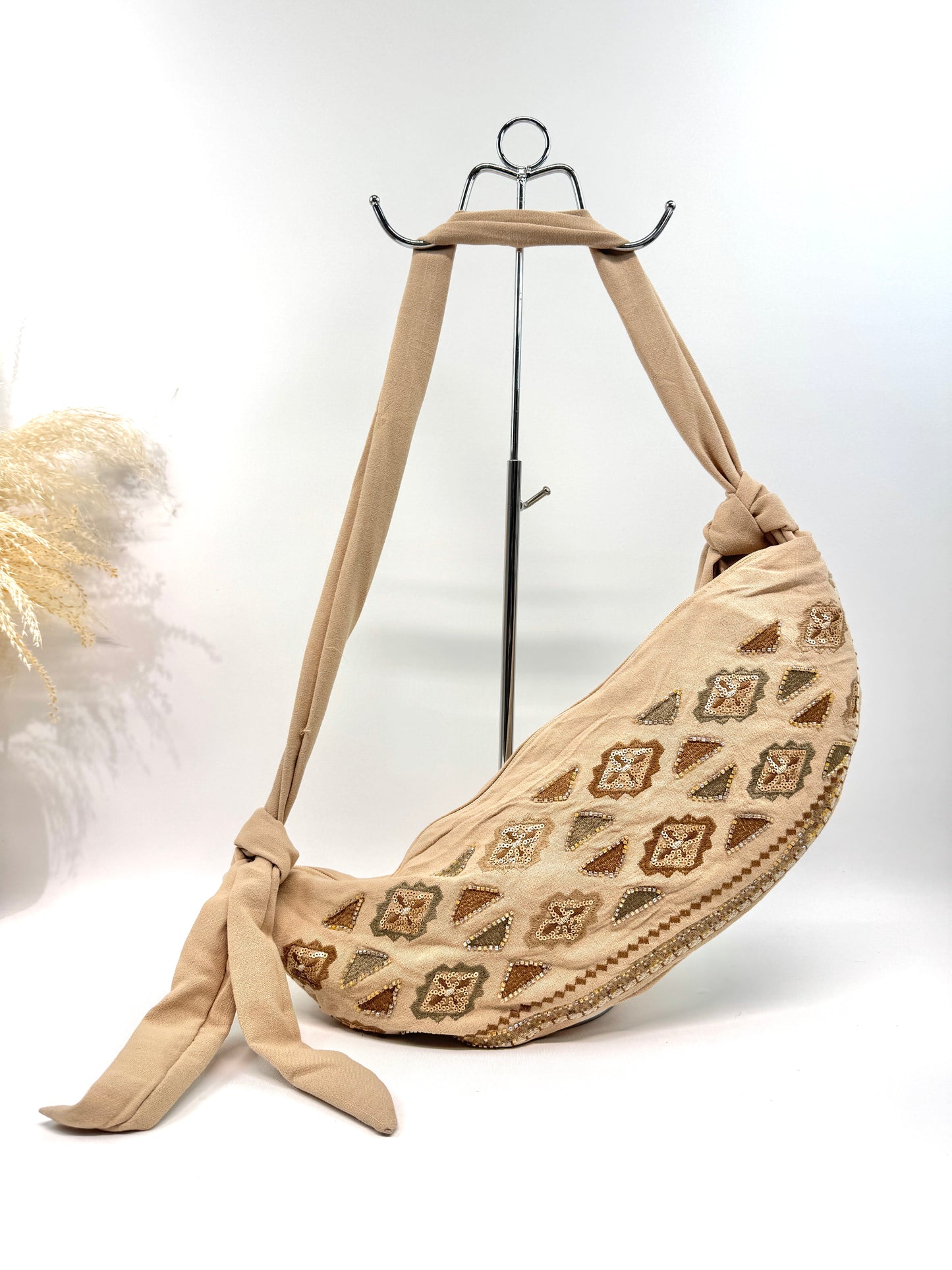 SAC BANANE BESACE BOHO EN LIN ET COTON BRODÉ TRAVAILLÉ SC2619