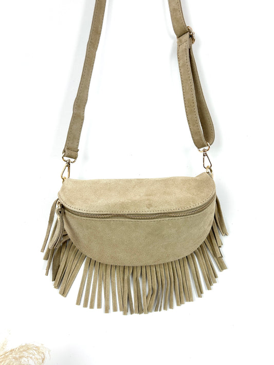 BANANE EN CUIR DAIM ITALIEN À FRANGES CHIC