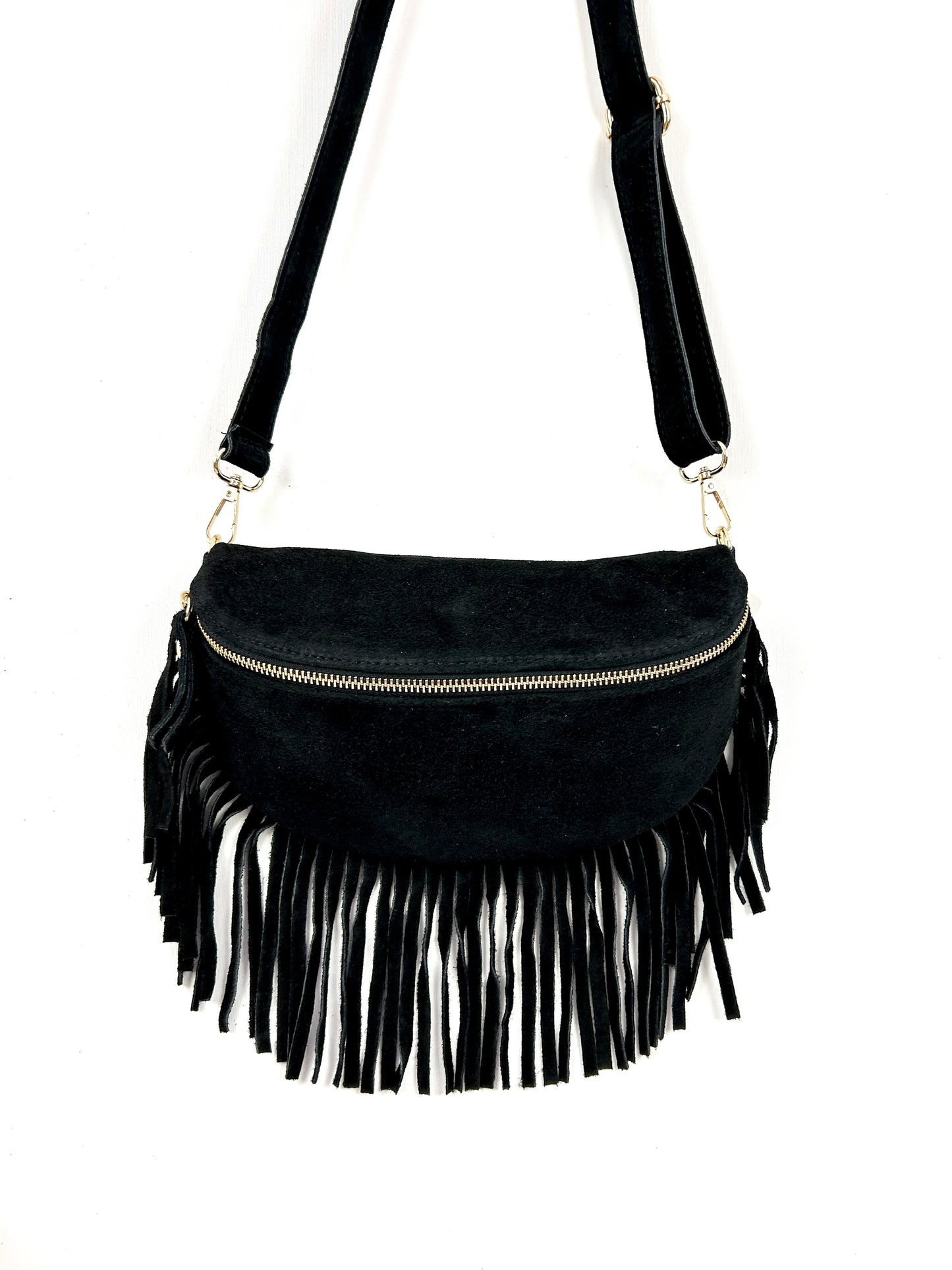 CHIC ITALIAN SUEDE LEATHER BANANA HOLSTER WITH FRINGES