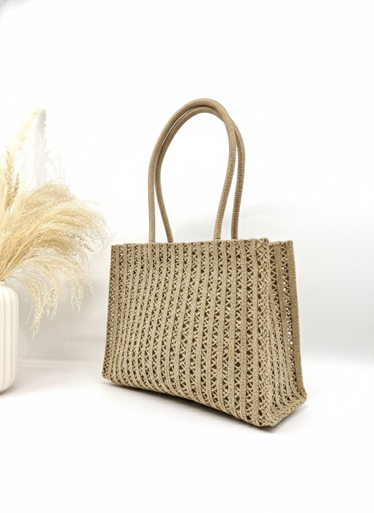 SAC CABAS DORÉ EN PAPIER TRESSÉ "Éclat Solaire & Style Chic" SC2605