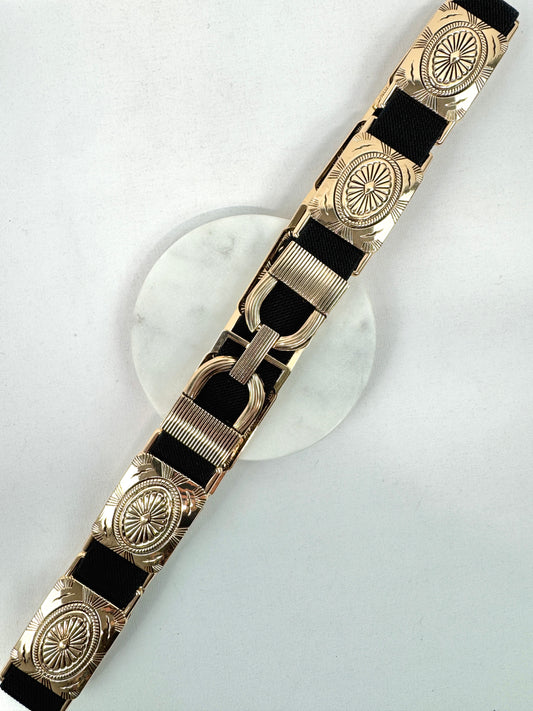 CEINTURE ÉLASTIQUE "Hélios" PLAQUES DORÉES GRAVÉES ET ÉCLAT SOLAIRE 910274