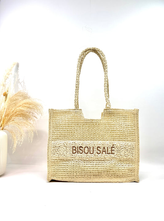 SAC CABAS DE PLAGE "Bisou Salé" L'ACCESSOIRE SOLAIRE EN PAPIER TRESSÉ SC2601