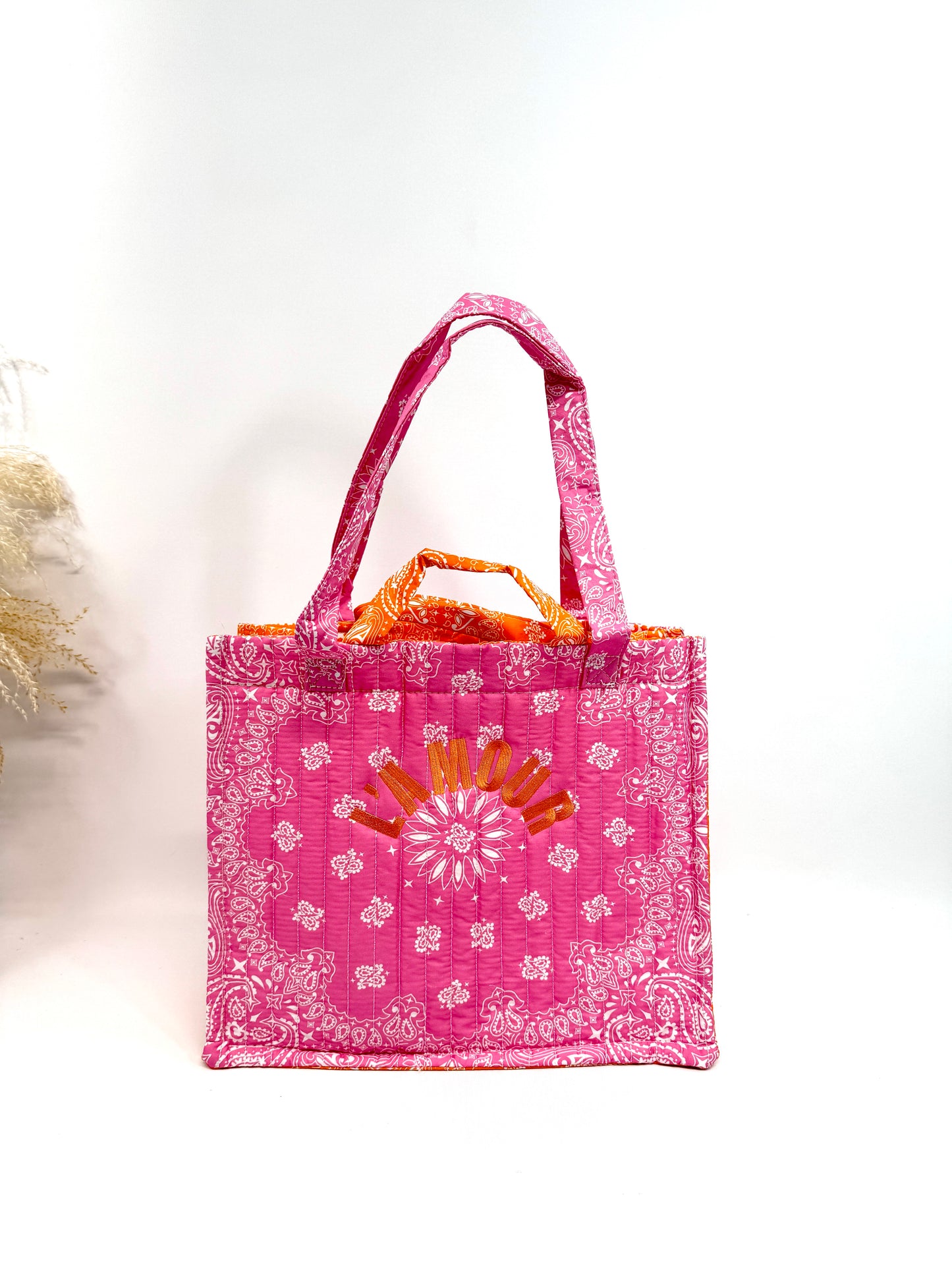 GRAND CABAS BANDANA BICOLORE MATELASSÉ EN COTON "L'amour" SC2622
