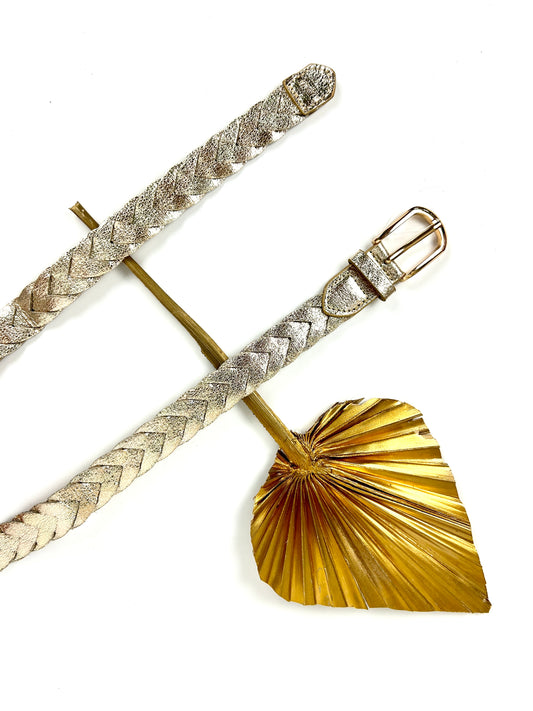 THIN BRAIDED GOLD SYNTHETIC BELT 910204