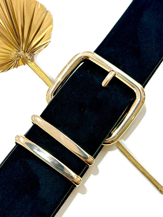 CEINTURE ÉLASTIQUE LARGE À BOUCLE ÉPURÉE DORÉE 910269