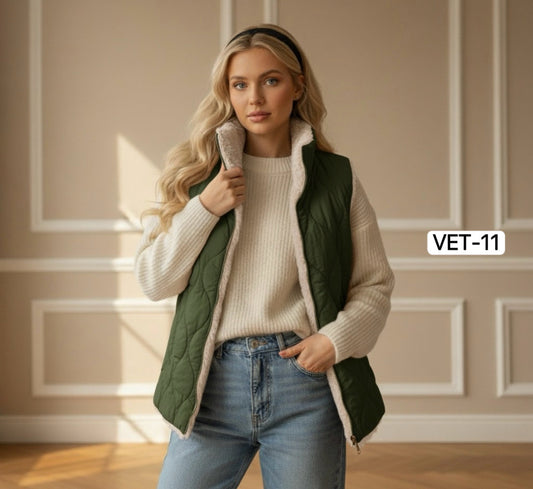 GILET SANS MANCHE FAUSSE FOURRURE MATELASSÉ RÉVERSIBLE LONGUE PAULINE VET-11