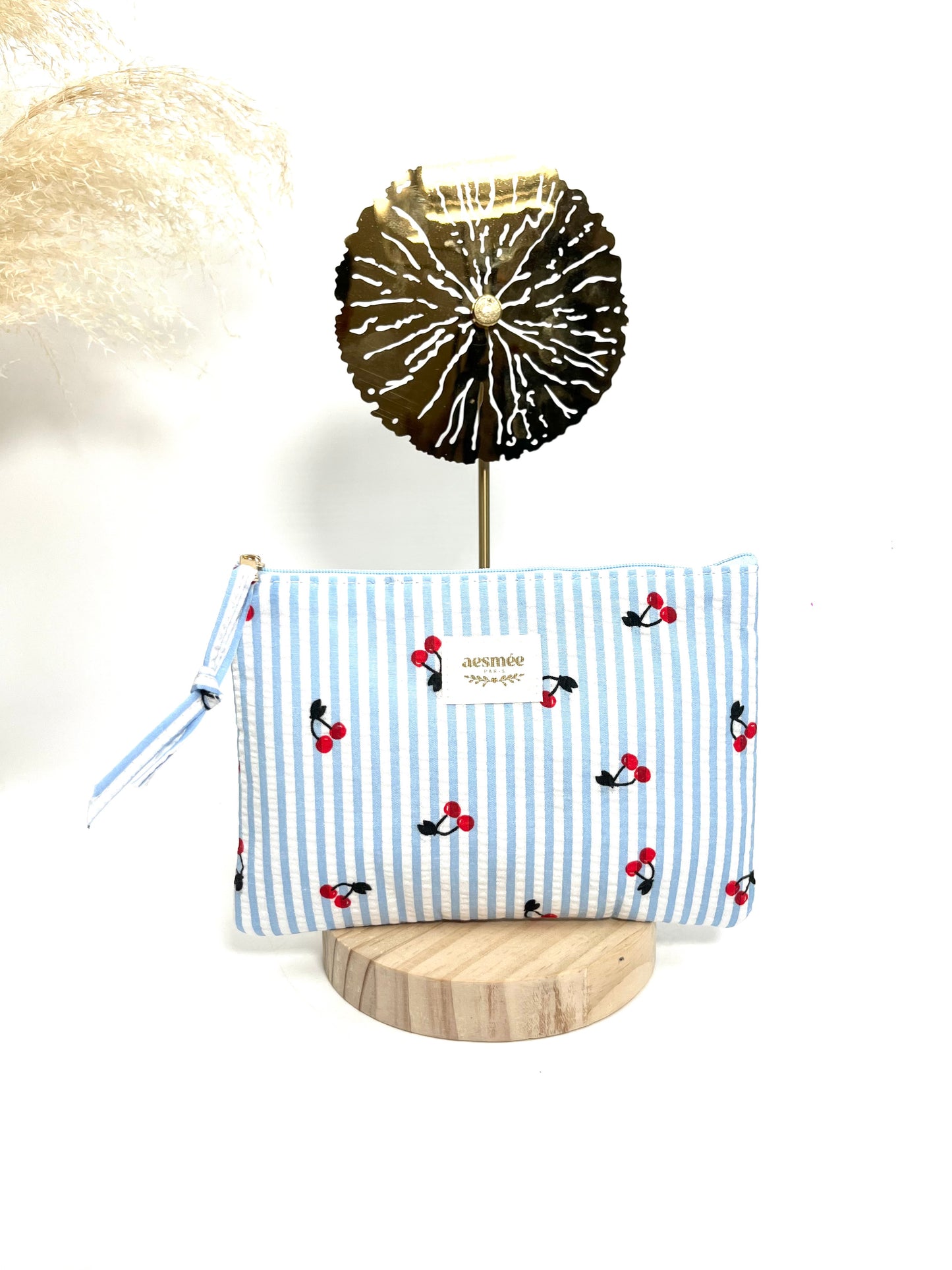 ULTRA CUTE STRIPED POUCH WITH ADORABLE SPRING CHERRIES
