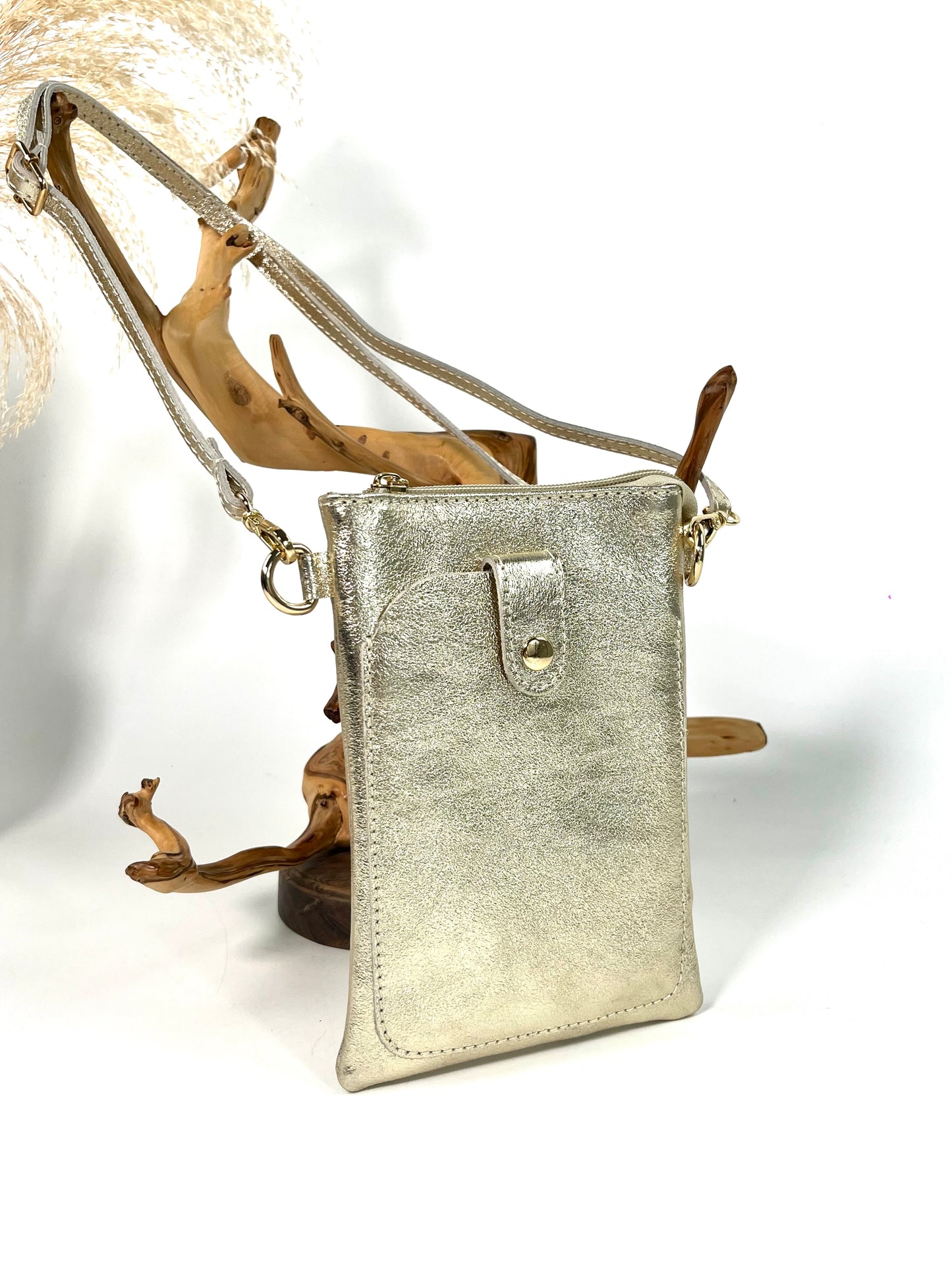 POCHETTE TÉLÉPHONE EN CUIR À BOUTON PRESSION ITALIEN LOUISE