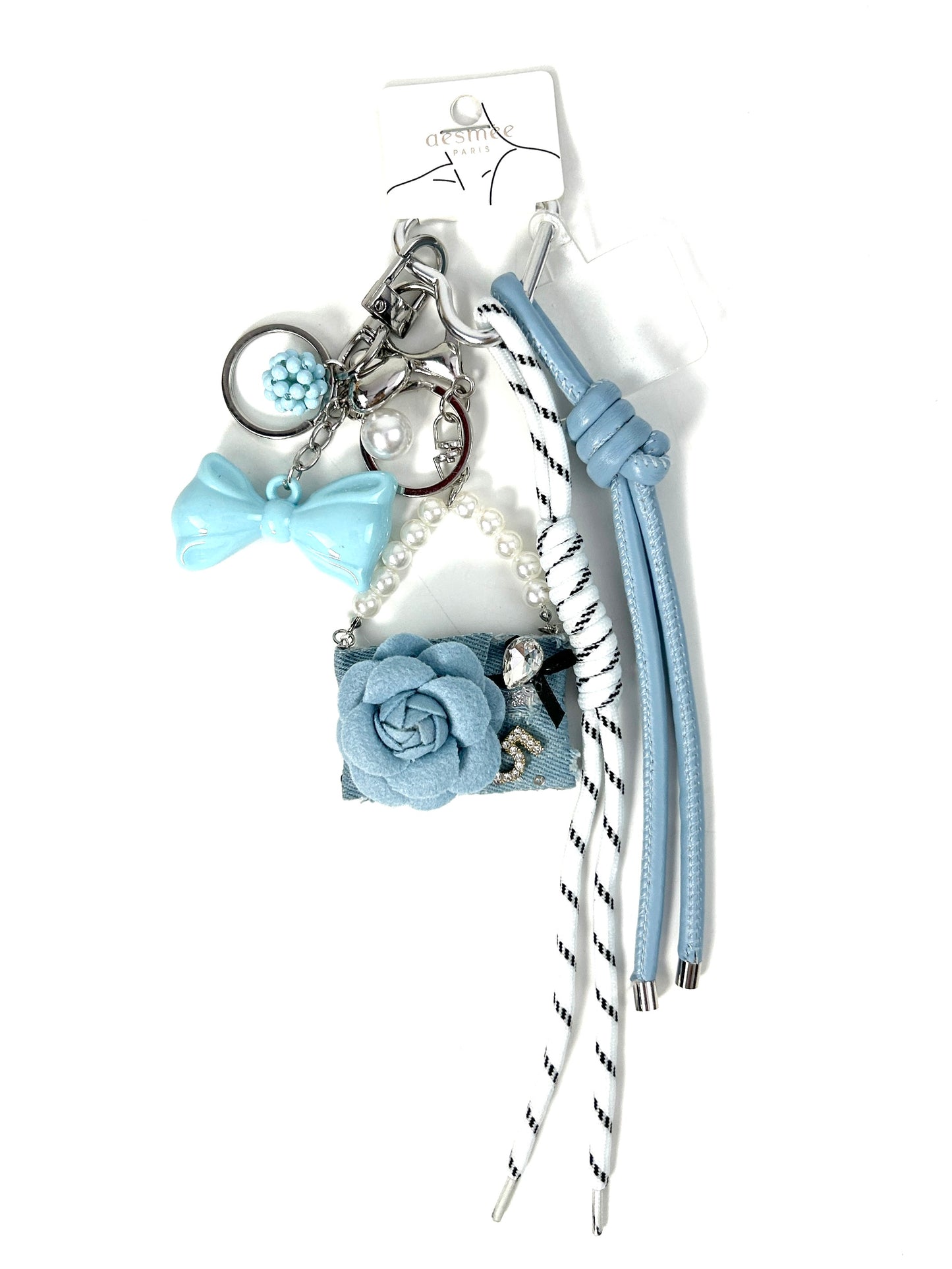 PORTE CLÉ GRIGRI ULTRA MIGNON MINI SAC ET NŒUD BLEU