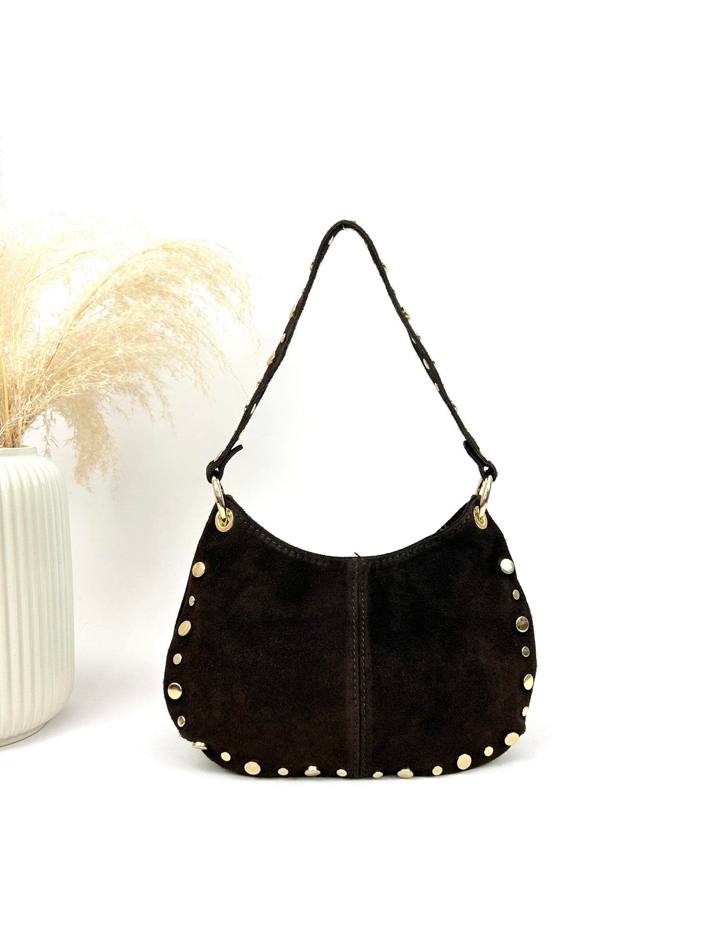 Italian suede leather handbag/shoulder bag with studs