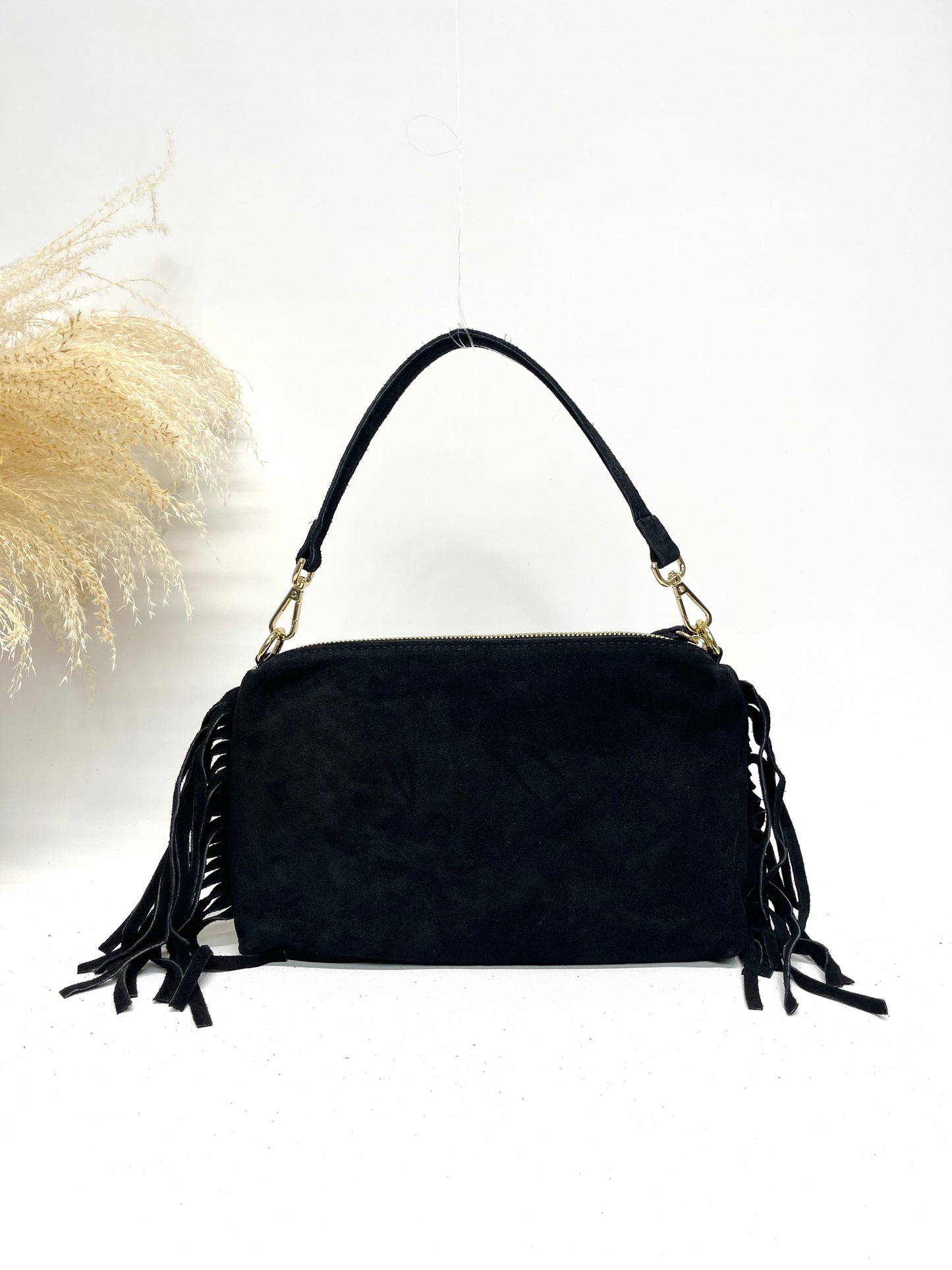 LAURENE MODERN ITALIAN SUEDE LEATHER HANDCRAFTED AND SHOULDER BAG WITH FRINGES