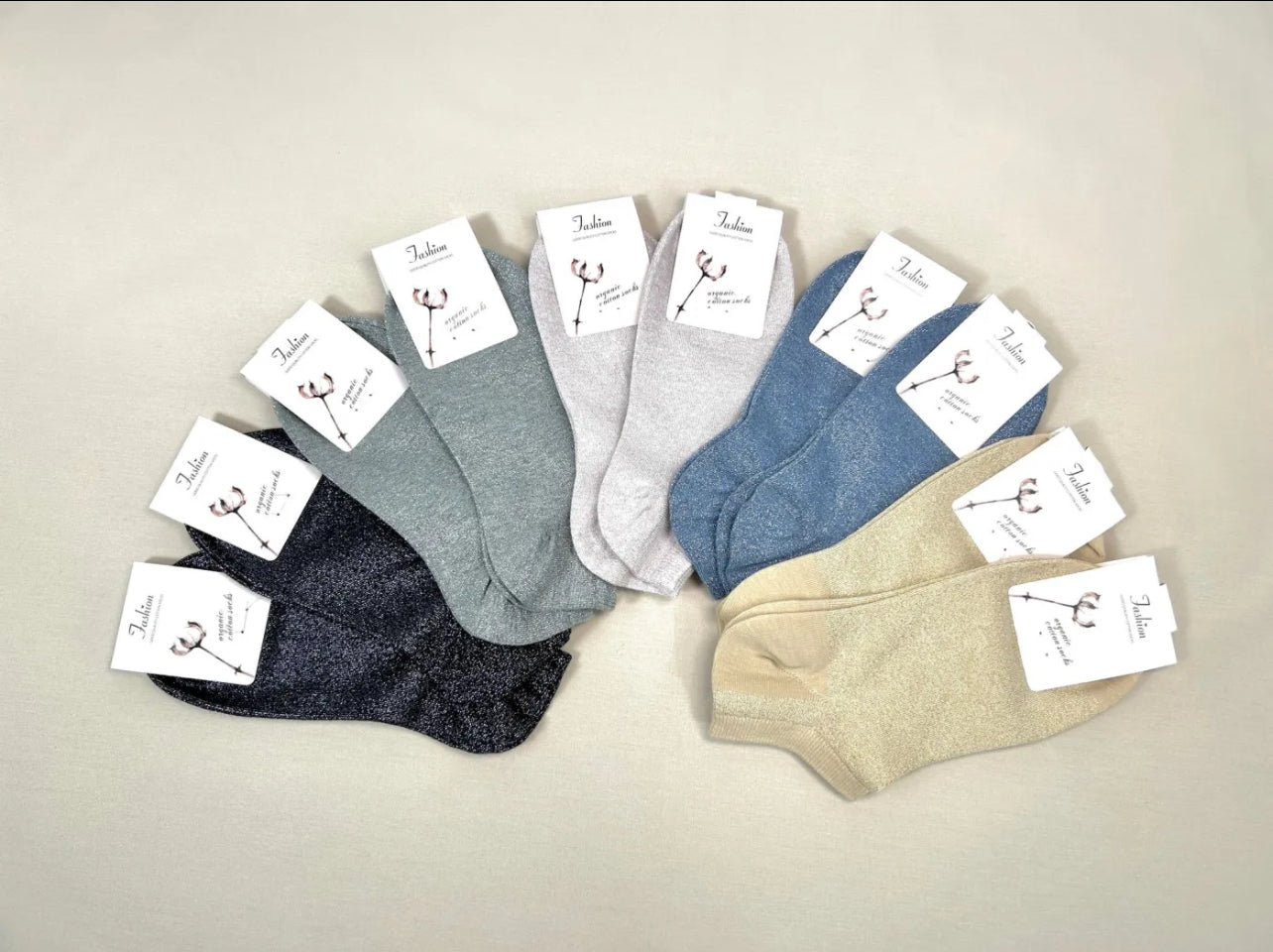 PACK OF 10 COLORFUL COTTON LUREX SEQUIN SOCKS