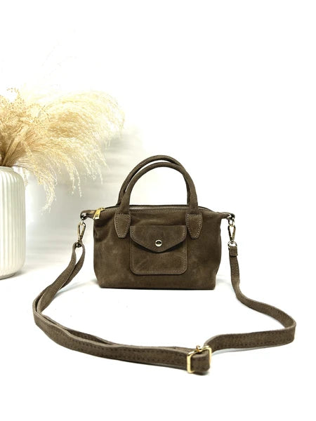 SAC EN CUIR DAIM À MAIN BANDOULIÈRE ITALIEN COMPACT MIGNON ET ÉLÉGANT UNI