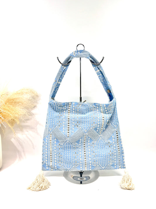 SAC FOURRE TOUT EN COTON À FRANGES EN DENTELLE TRAVAILLÉ SC2611