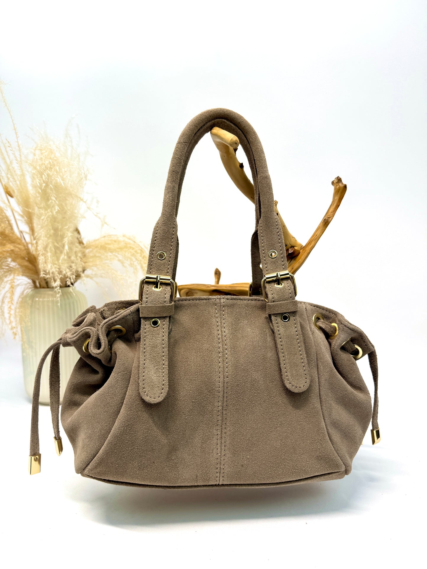 SAC EN CUIR EN CROUTE DE SUÈDE POCHE ZIPPÉES COLORIS TERRE D'HORIZON