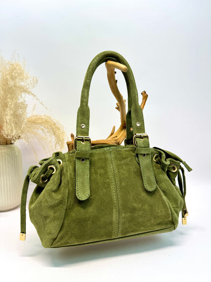 SAC EN CUIR EN CROUTE DE SUÈDE POCHE ZIPPÉES COLORIS TERRE D'HORIZON