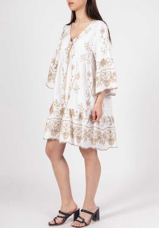 (13€ la pièce) LOT DE 4 TUNIQUE BOHO CHIC COTON & VISCOSE BRODERIES À FICELLES - COLLECTION ATHÉNA 25VET03