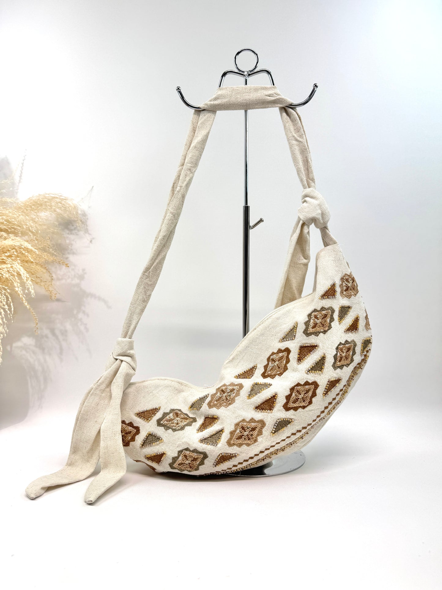 SAC BANANE BESACE BOHO EN LIN ET COTON BRODÉ TRAVAILLÉ SC2619