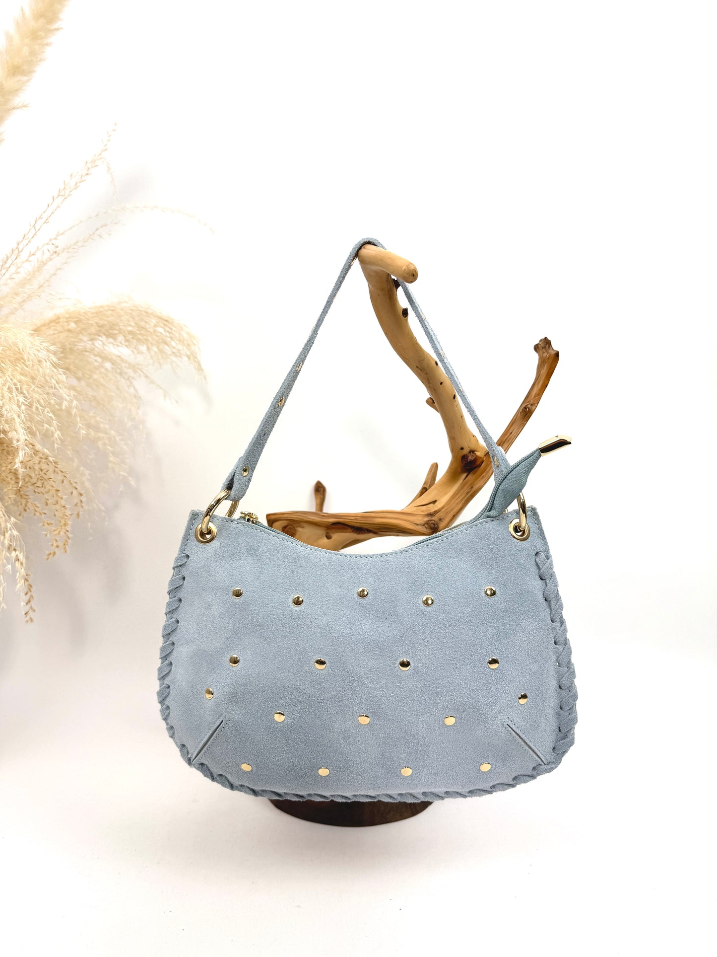 SAC EN CUIR À MAIN CLOUTÉ EN DAIM TRESSÉ  - COLLECTION CLOUS