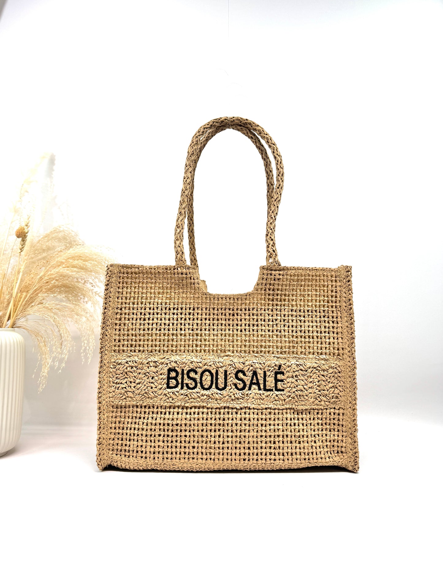 SAC CABAS DE PLAGE "Bisou Salé" L'ACCESSOIRE SOLAIRE EN PAPIER TRESSÉ SC2601