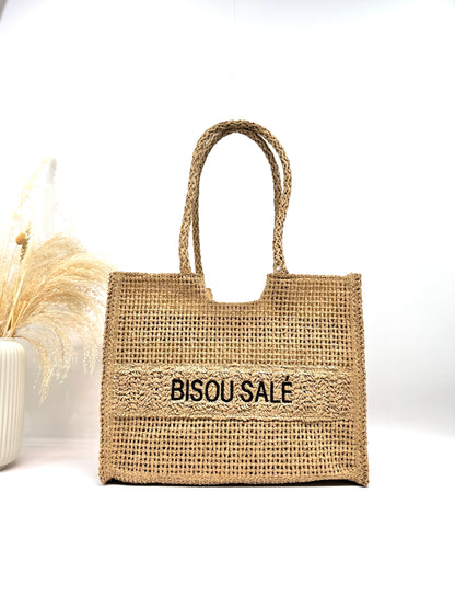 SAC CABAS DE PLAGE "Bisou Salé" L'ACCESSOIRE SOLAIRE EN PAPIER TRESSÉ SC2601