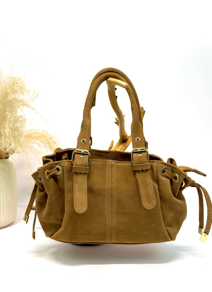 SAC EN CUIR EN CROUTE DE SUÈDE POCHE ZIPPÉES COLORIS TERRE D'HORIZON