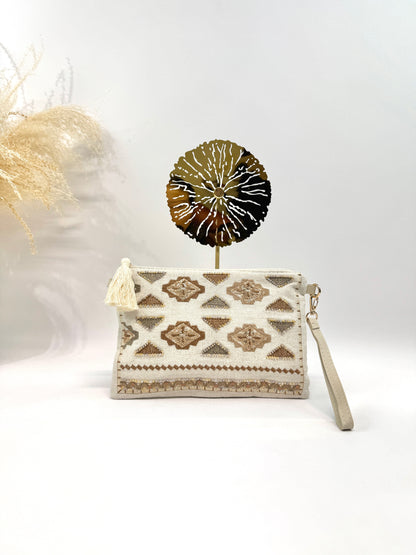 SAC POCHETTE ETHNIQUE EN LIN ET COTON BRODÉ SC2618