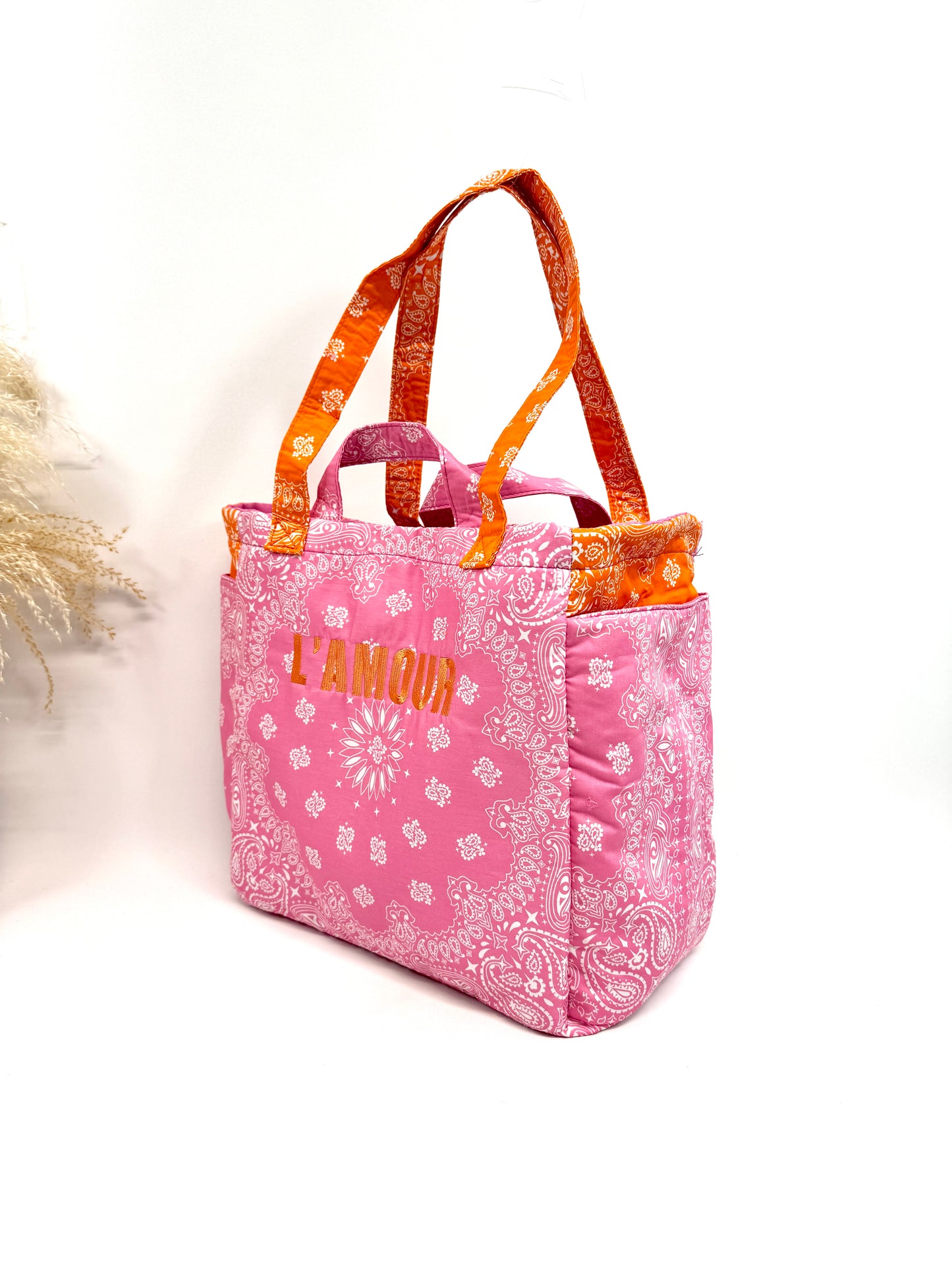 GRAND CABAS BANDANA BICOLORE EN COTON "L'amour" SC2625