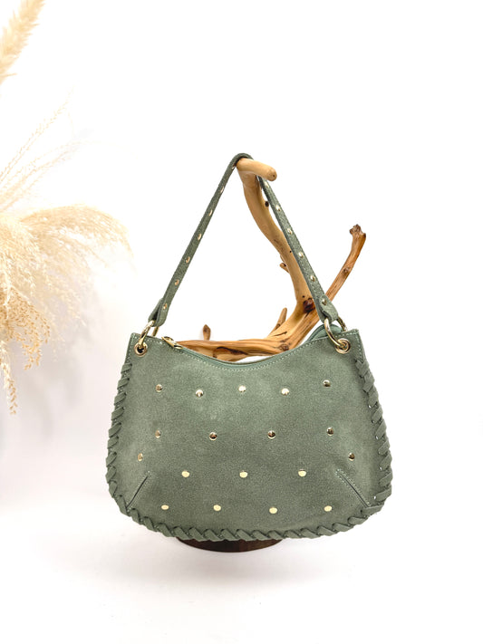 SAC EN CUIR À MAIN CLOUTÉ EN DAIM TRESSÉ  - COLLECTION CLOUS