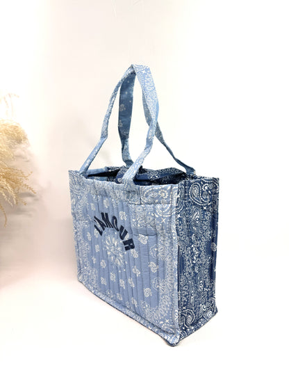 GRAND CABAS BANDANA BICOLORE MATELASSÉ EN COTON "L'amour" SC2622