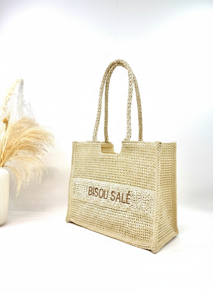 SAC CABAS DE PLAGE "Bisou Salé" L'ACCESSOIRE SOLAIRE EN PAPIER TRESSÉ SC2601