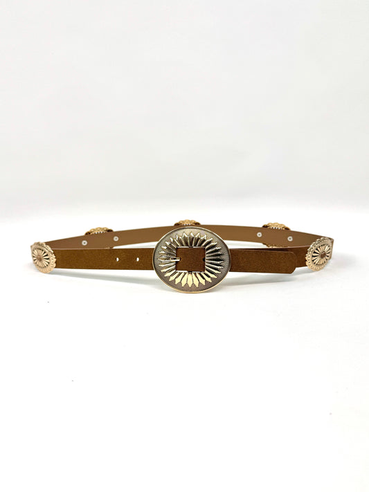 LOT DE 2 CEINTURE SYNTHÉTIQUE BOHÈME COGNAC FINITIONS OR STYLE VINTAGE 910284