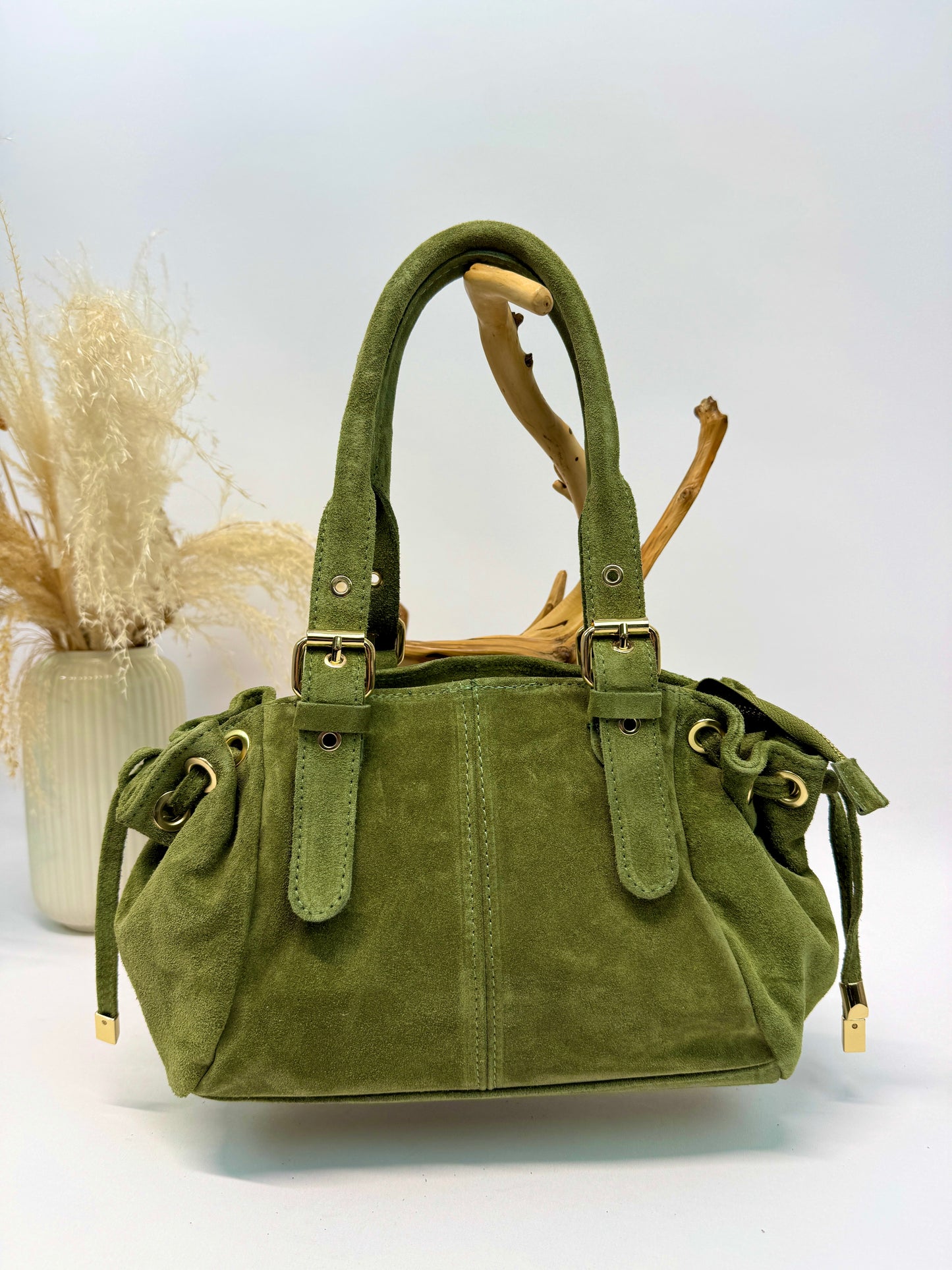 SAC EN CUIR EN CROUTE DE SUÈDE POCHE ZIPPÉES COLORIS TERRE D'HORIZON