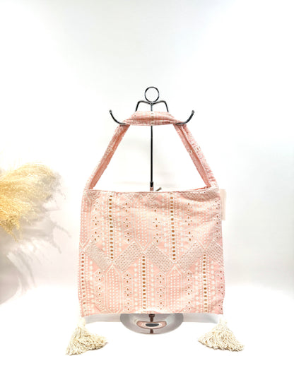 SAC FOURRE TOUT EN COTON À FRANGES EN DENTELLE TRAVAILLÉ SC2611