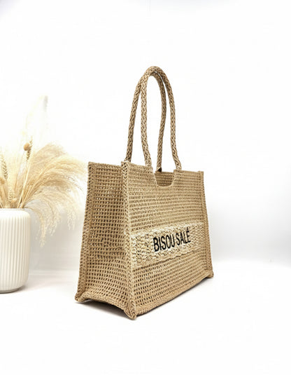 SAC CABAS DE PLAGE "Bisou Salé" L'ACCESSOIRE SOLAIRE EN PAPIER TRESSÉ SC2601