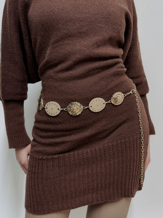 CEINTURE SYNTHÉTIQUE LARGE À ORNEMENTS MÉTALLIQUES ET BOUCLE EN FER VINTAGE 910276