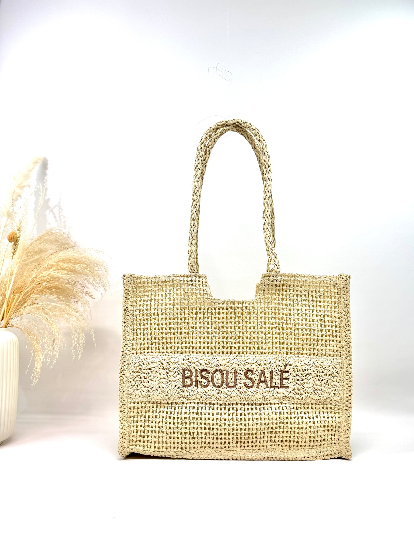 SAC CABAS DE PLAGE "Bisou Salé" L'ACCESSOIRE SOLAIRE EN PAPIER TRESSÉ SC2601
