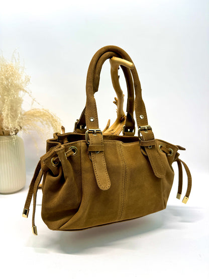 SAC EN CUIR EN CROUTE DE SUÈDE POCHE ZIPPÉES COLORIS TERRE D'HORIZON