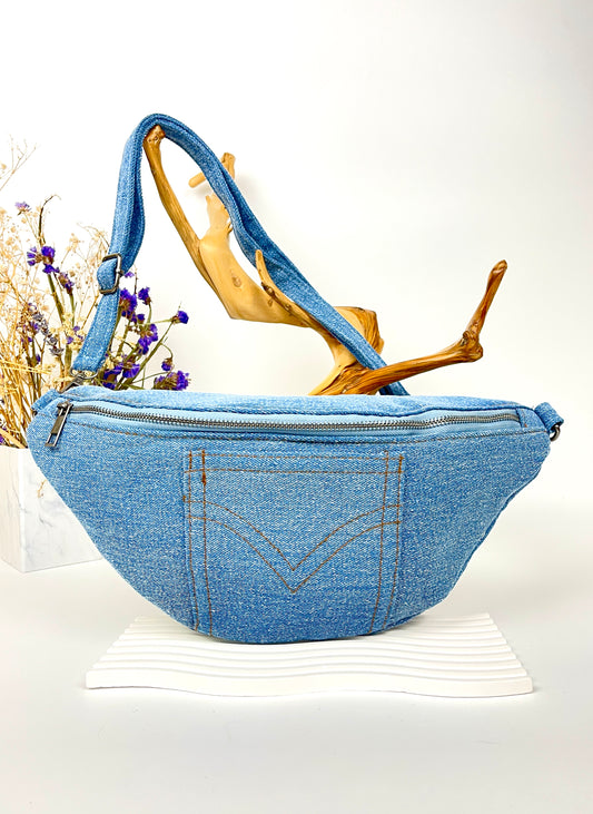 MOYENNE SAC BANANE EFFET DENIM EN COTON À POCHE FLORINE SC2426