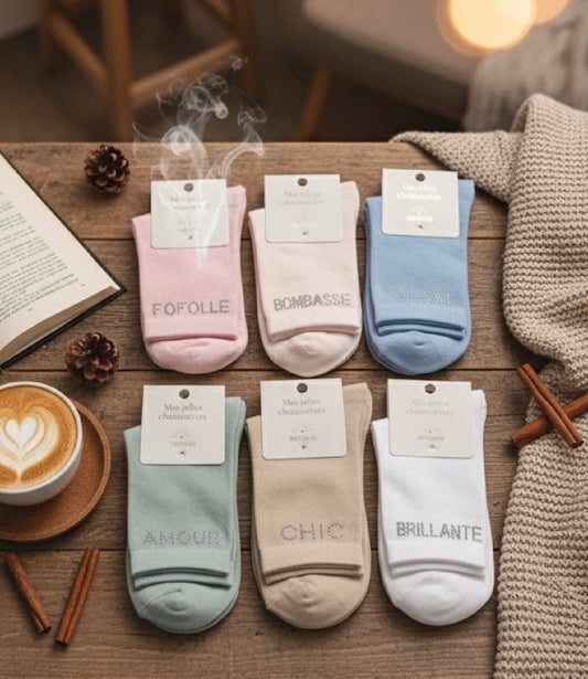 COTTON SOCKS WITH RHINESTONE "FOFOLLE, BOMBASSE ETC" (PACK OF 6)