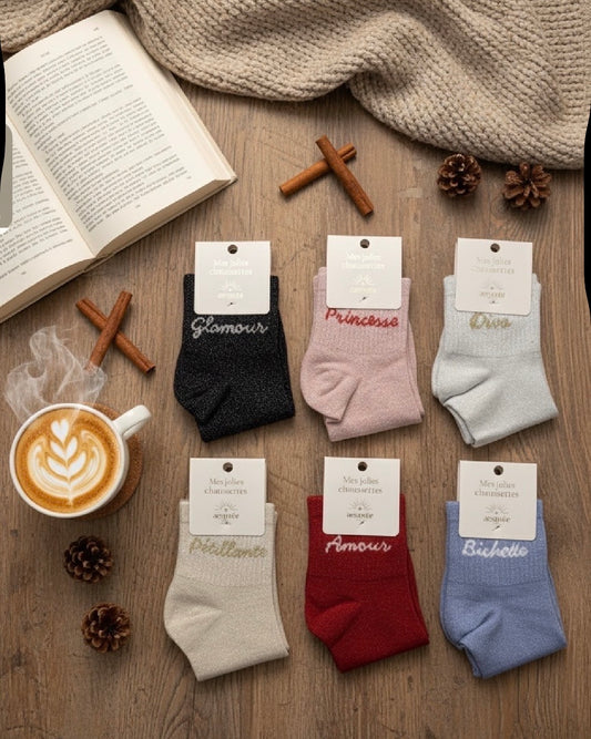 6 PCS COTTON LUREX SOCKS "DIVA, SPARKLING, DOE, LOVE, PRINCESS"