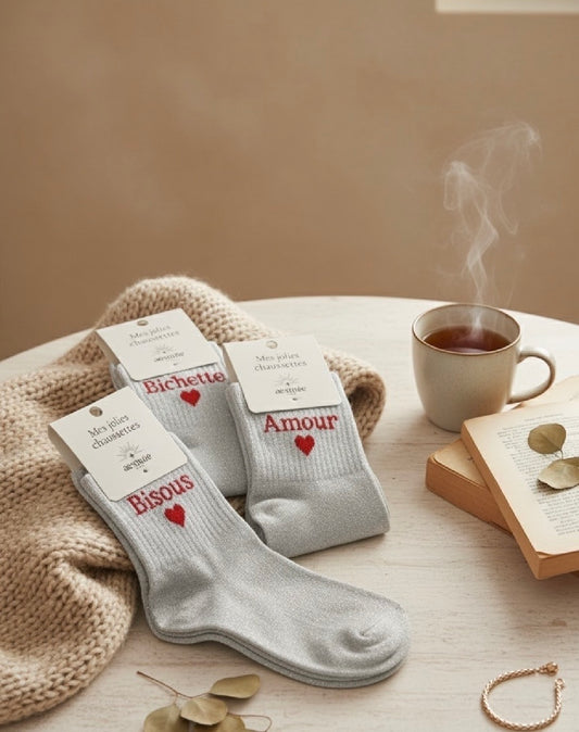 6 PCS COTTON LUREX SOCKS "BICHETTE, AMOUR, KISSES"