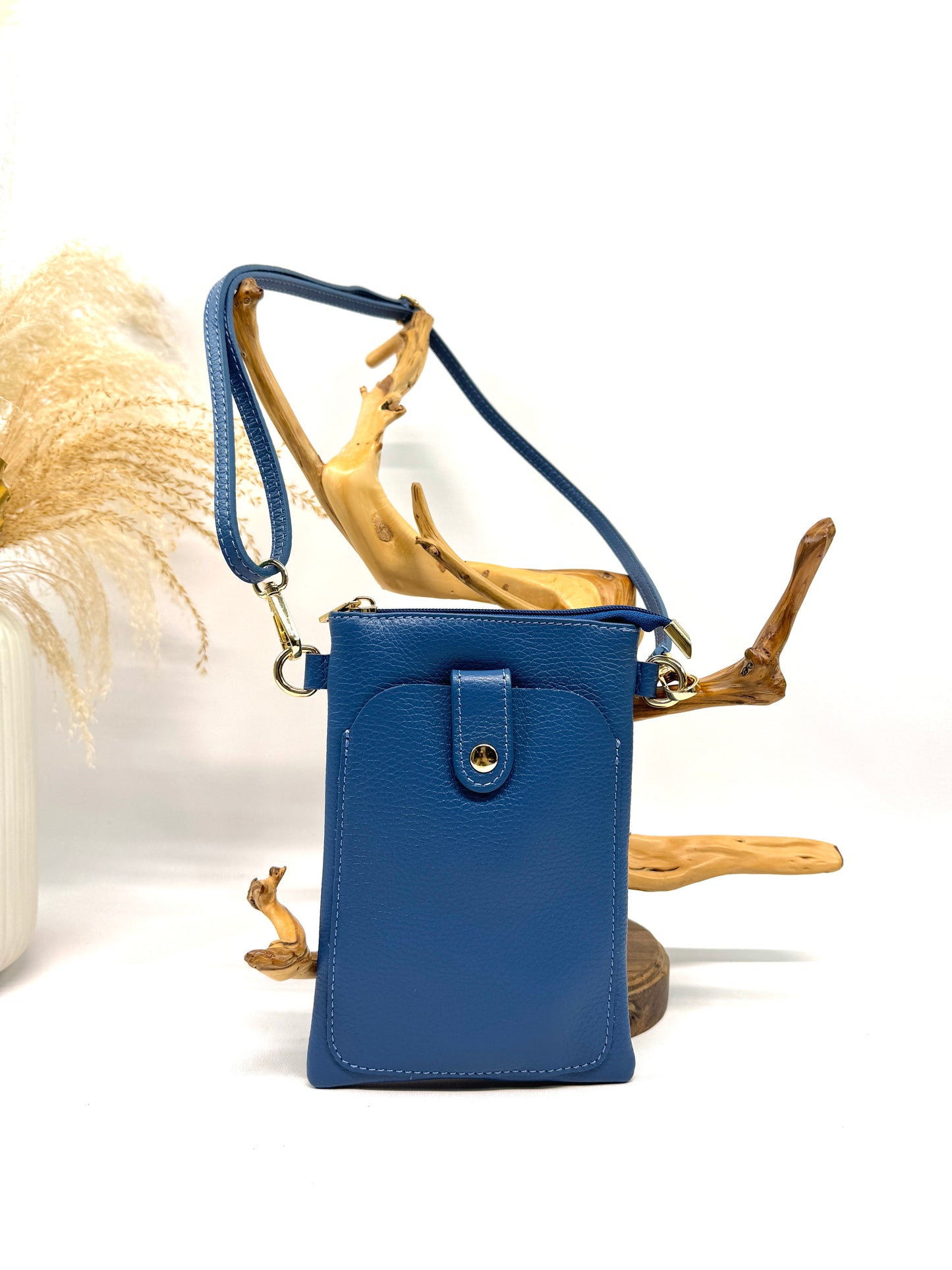 POCHETTE TÉLÉPHONE EN CUIR À BOUTON PRESSION ITALIEN LOUISE