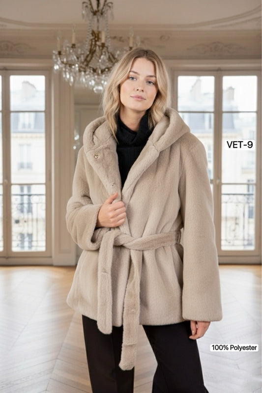 VESTE EN FAUSSE FOURRURE DE VISON À CEINTURE VET-9