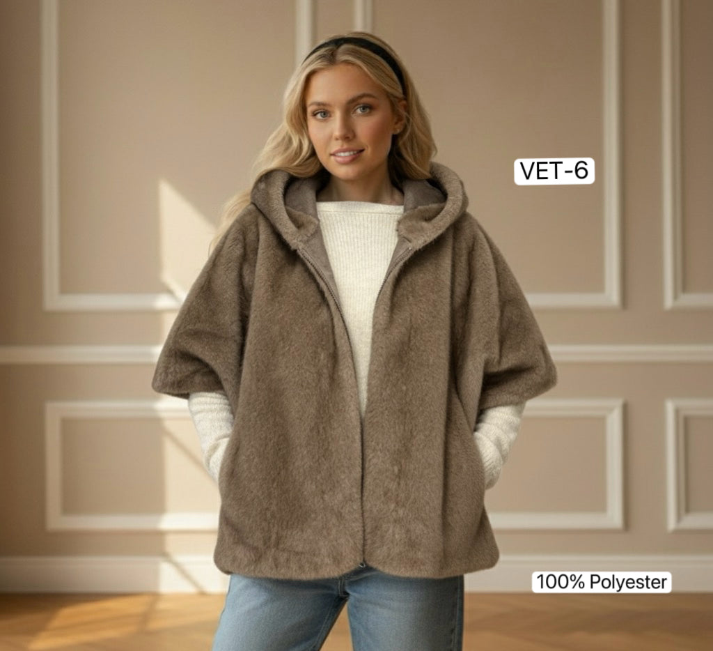 LAURENE VET-6 FAUX MINK FUR CAPE WITH SNAP BUTTONS