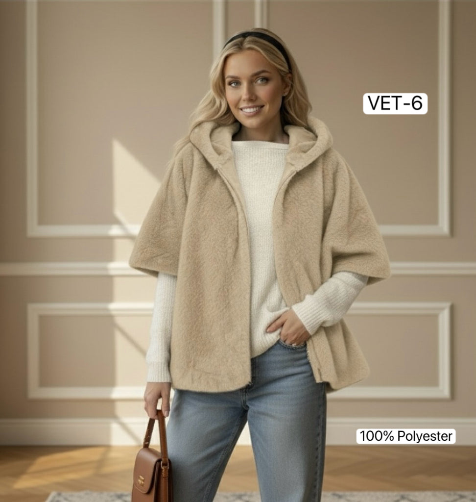 LAURENE VET-6 FAUX MINK FUR CAPE WITH SNAP BUTTONS