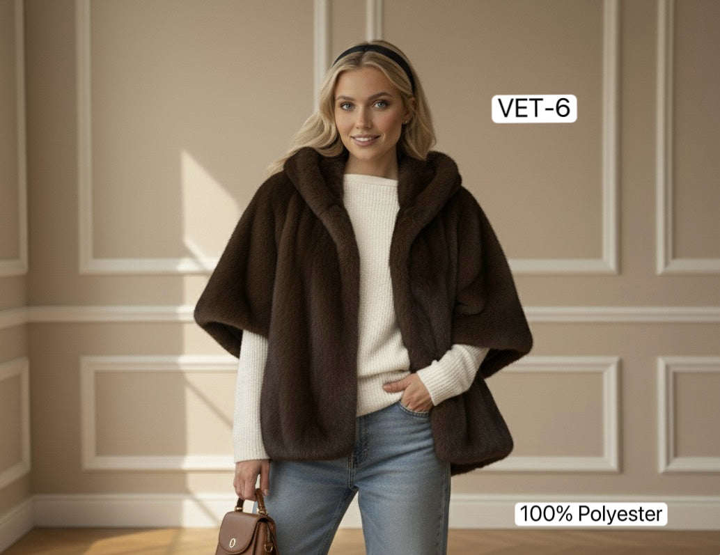 LAURENE VET-6 FAUX MINK FUR CAPE WITH SNAP BUTTONS