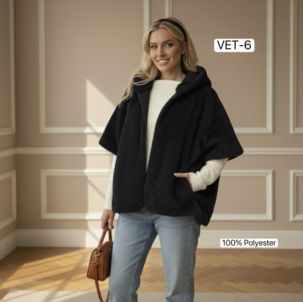 LAURENE VET-6 FAUX MINK FUR CAPE WITH SNAP BUTTONS