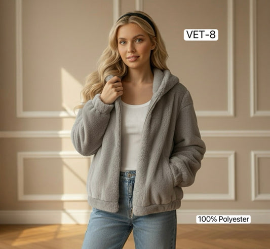 VESTE FAUSSE FOURRURE VISON À CAPUCHE ET POCHES OLIA VET-8